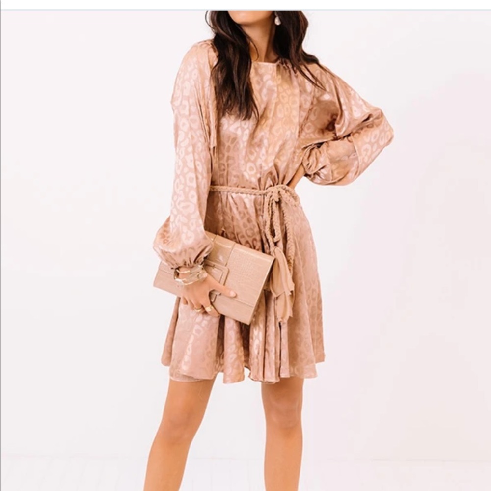Rose gold leopard print mid length dress